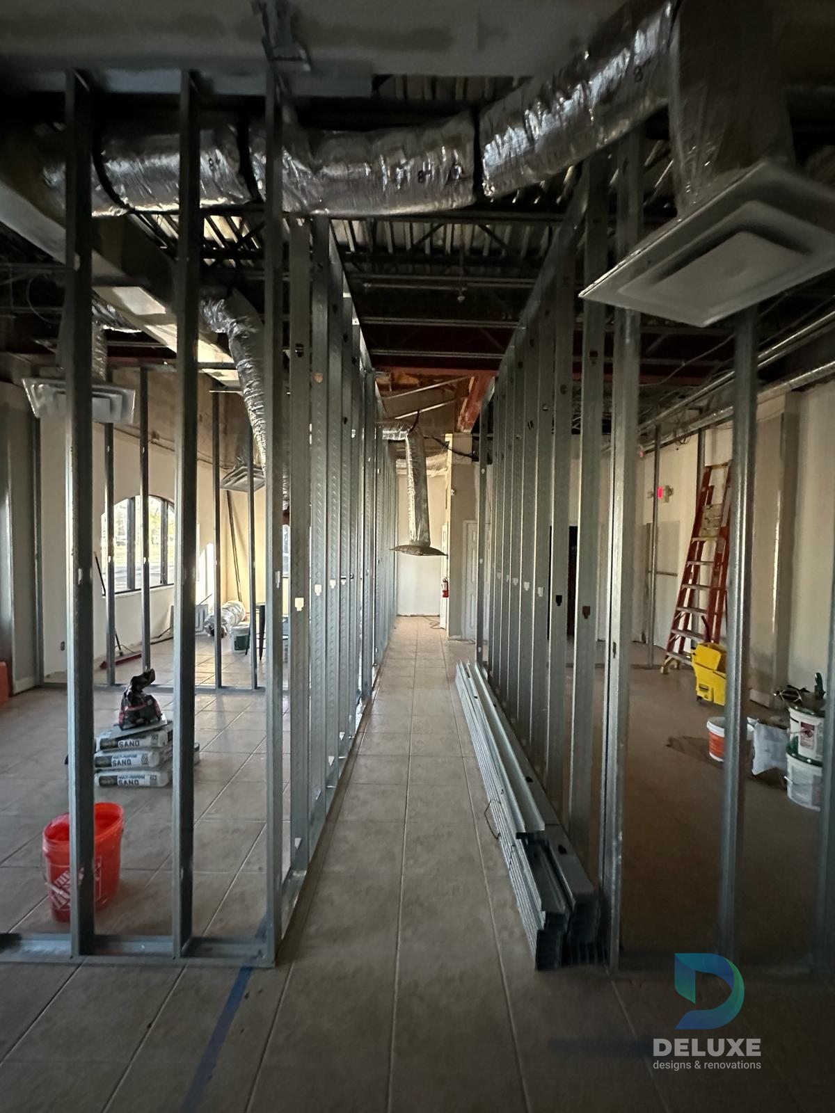 Metal framing of the hallway at Laurore Law Firm